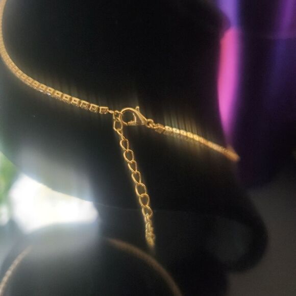 Choker Clear White Baguette Diamond Necklace 18K Gold over 925 Sterling Silver - Picture 7 of 7